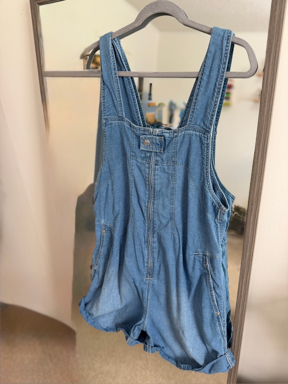 We The Free Light Blue Denim Short Overalls